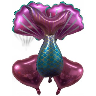 5 Balão Metalizado Rabo Sereia Cauda + 2 Coração Rosa 45cm + 2 Concha 45cm em Oferta na Shopee