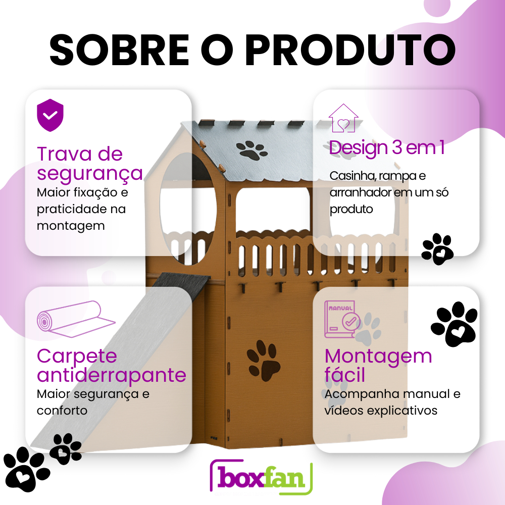 Casa Para Gatos Dois Andares Toca Em Mdf Caramelo Cama Beliche Brinquedo Arranhador Gato Diversão — foto 2
