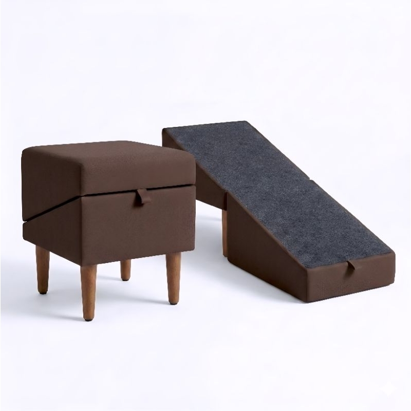 Rampa Escada Pet, Movel Puff Cachorro Gato Antiderrapante Marrom