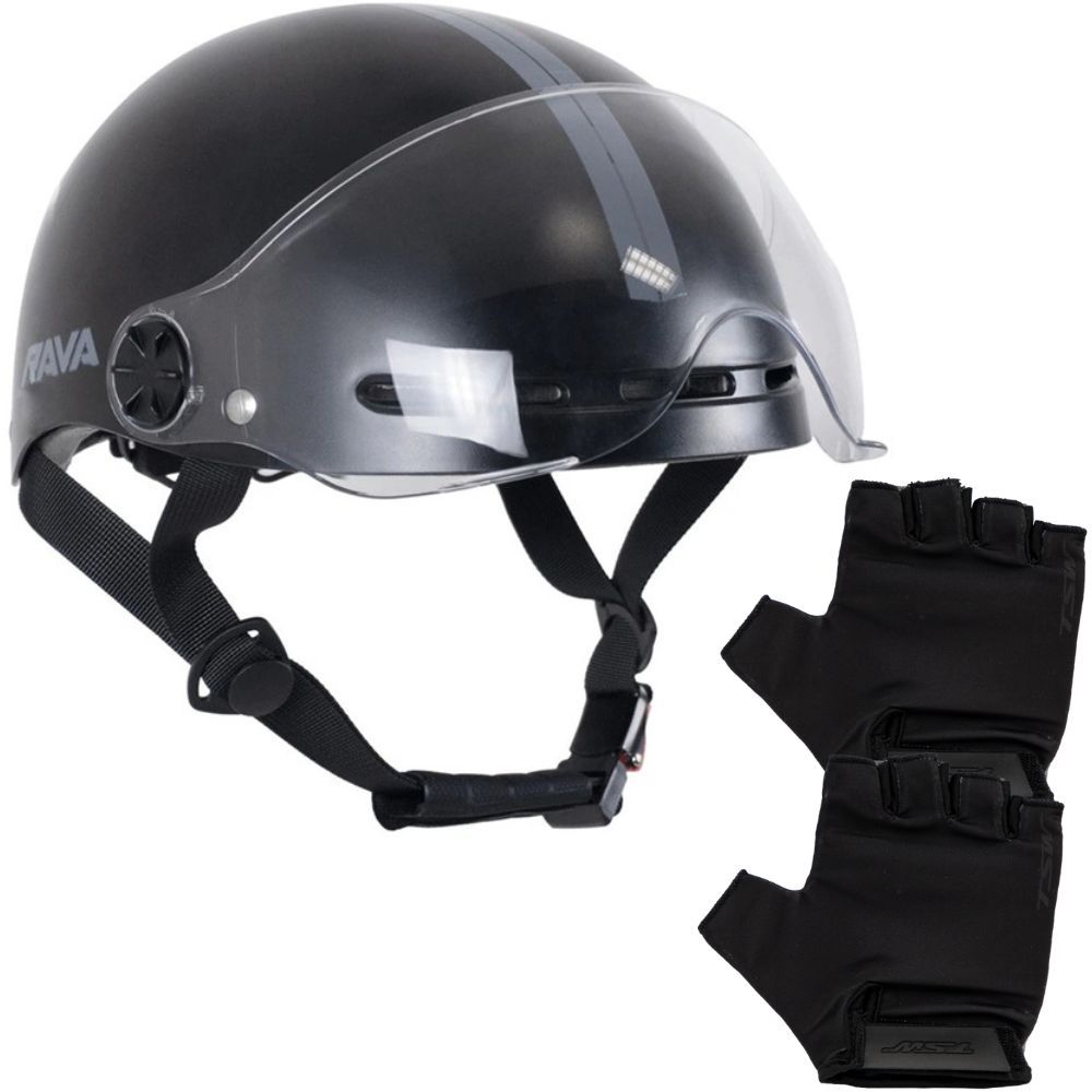 Capacete Coquinho Rava Com Viseira Resistente E-Bike Scooter Skate + Par de Luvas