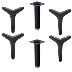 Kit 4 Pés Curvos de 15cm Preto + 2 Pés Redondo de 15cm Preto - Pés para Móveis e Estofados Sofás