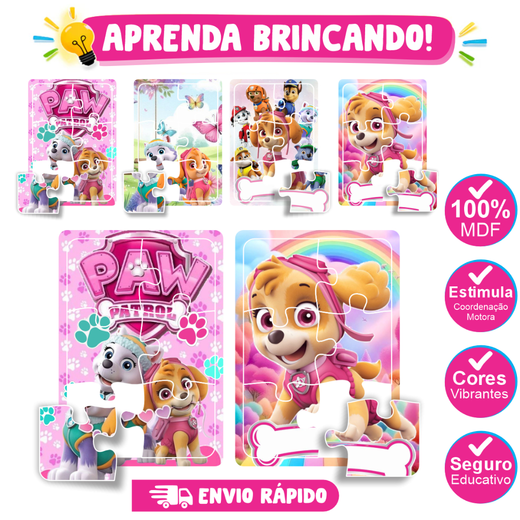 Kit 4 Quebra Cabeça em Mdf 6 Peças Jogo Pedagógico Infantil Lúdico Educativo fadas fadinha Unicornio para meninas
