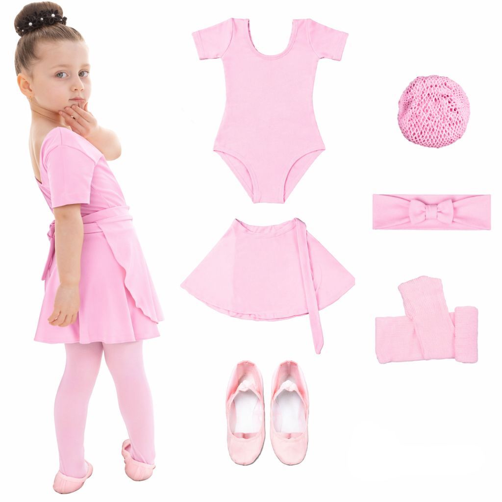 Uniforme Ballet Completo 6 Itens: Collant Meia Manga e Saia De Amarrar
