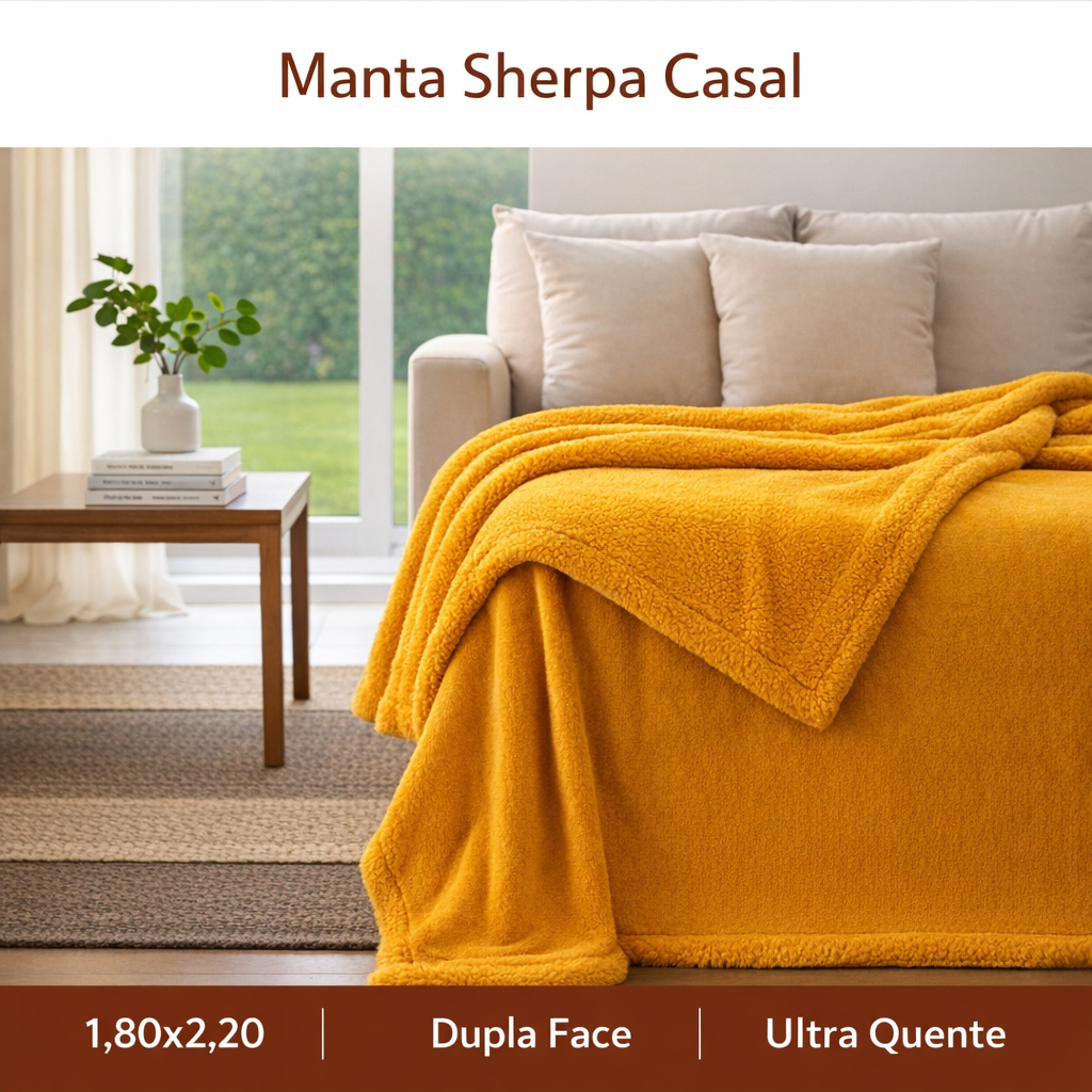 Manta Cobertor Sherpa Casal Polar Ultra Grosso 1,80x2,20 Dupla Face Premium Soft Quente Inverno