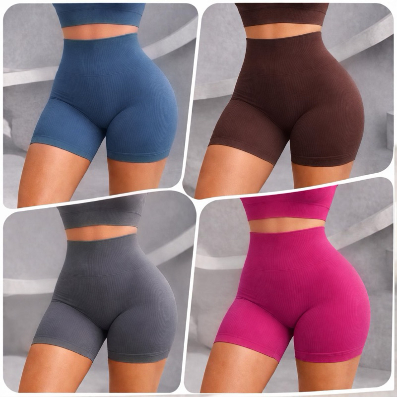 Shorts de Academia Feminino Fitness Premium Canelado – Cintura Alta, Sem Costura e Sem Transparência