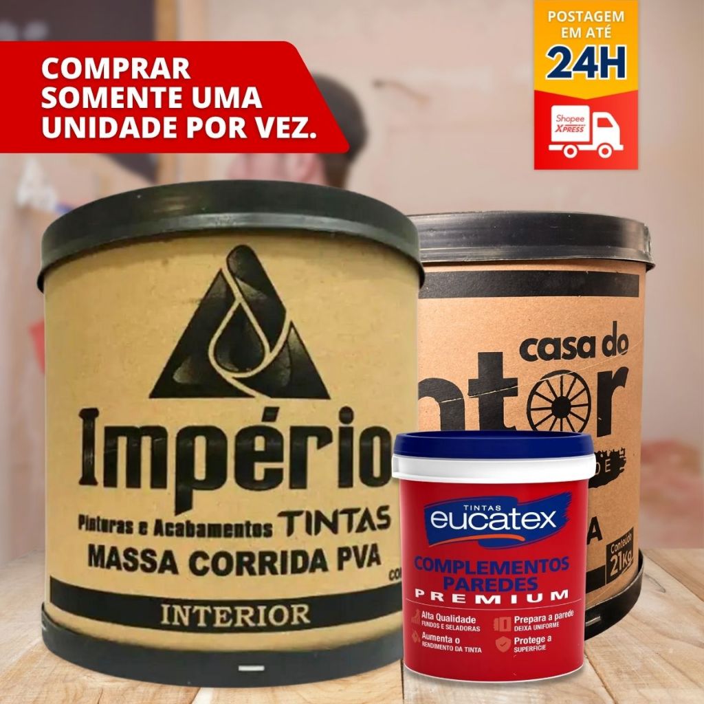 Massa Corrida 21kg Império para Parede Interna e Externa | Revestimento Branco Liso Pronto para Uso em Oferta na Shopee