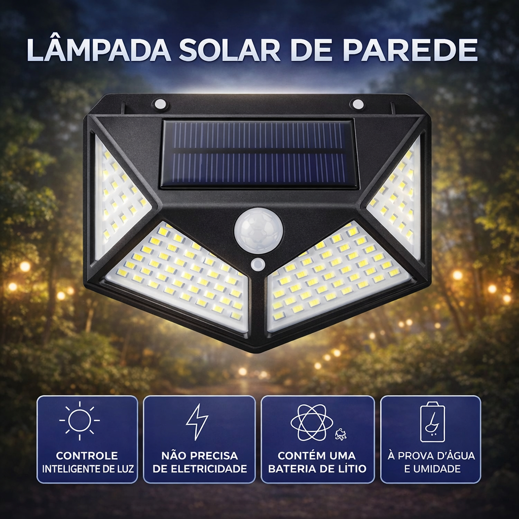 Kit Luminária Parede Led Luz Solar Sensor Presença Externa Jardim