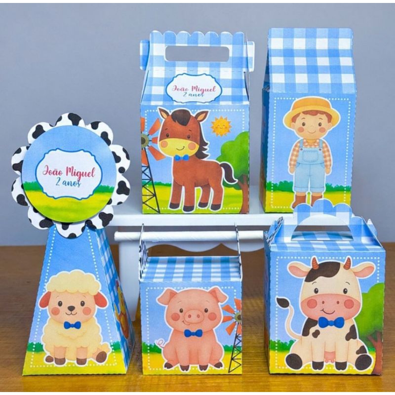 Personalizados Fazendinha Menino PEGUE E MONTE Kit Caixas Decoração Lembrancinhas  Aniversário Caixinhas Personalizadas