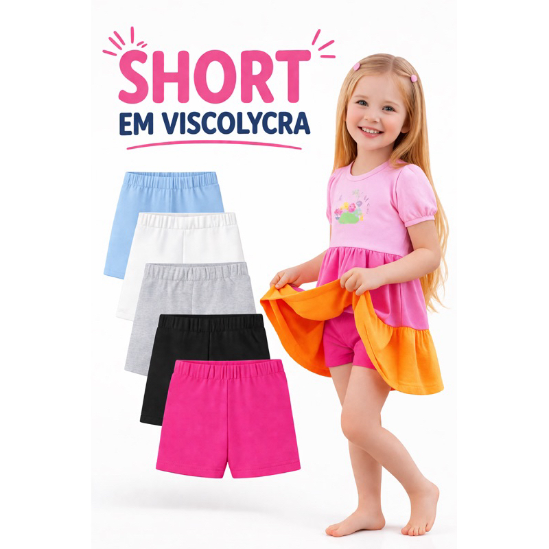 Kit 4 Shorts Infantil Menina Básicos de Malha – Para Brincar, Dormir ou Usar por Baixo de Vestido e saia. Short infantil