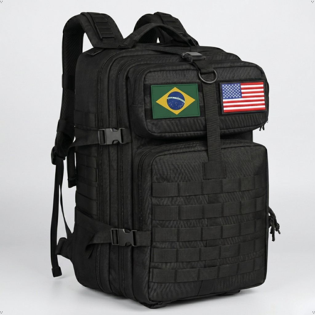 Mochila Masculina Reforçada Impermeável Tática Militar Grande 50L Viagem Pesca Camping Com 2 Patchs