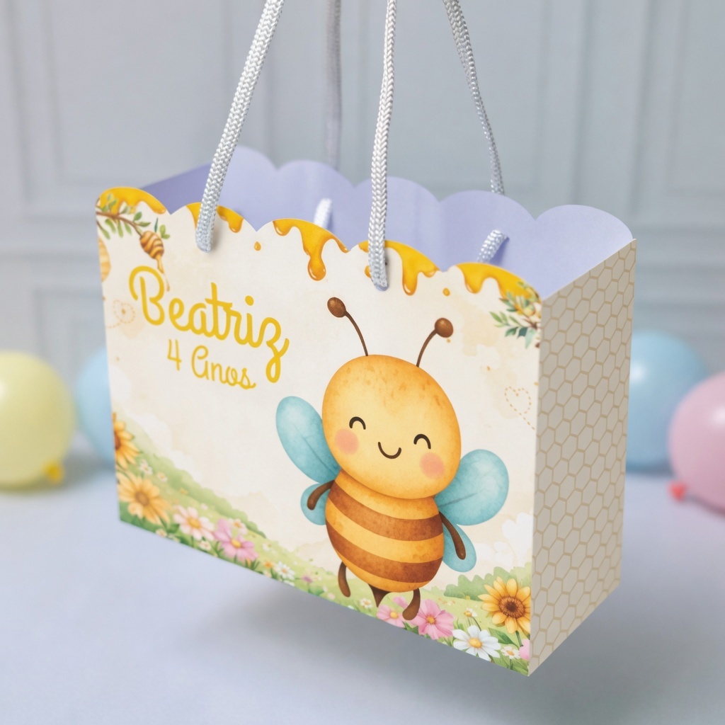 Sacola Personalizada Abelhinha | Sacolinha Personalizada | Kit com Alça e Pegue e Monte | Lembrancinha Festa Infantil