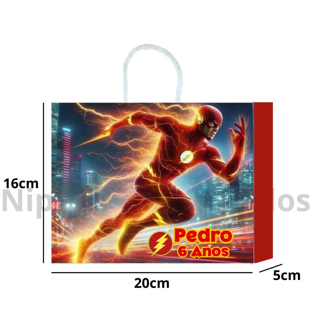 Sacolinha Surpresa Flash Super heroi 20x16x5 Aniversario lembrancinha sacola personalizada ( PRÉ MONTADO )