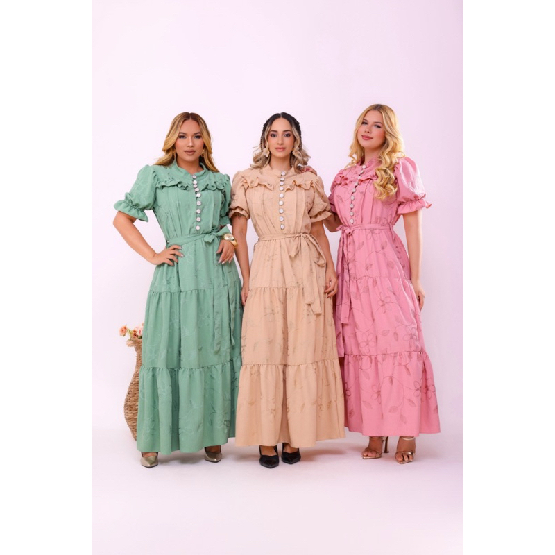 VESTIDO MIDI MODA CRISTÃ EM LESE BORDADO