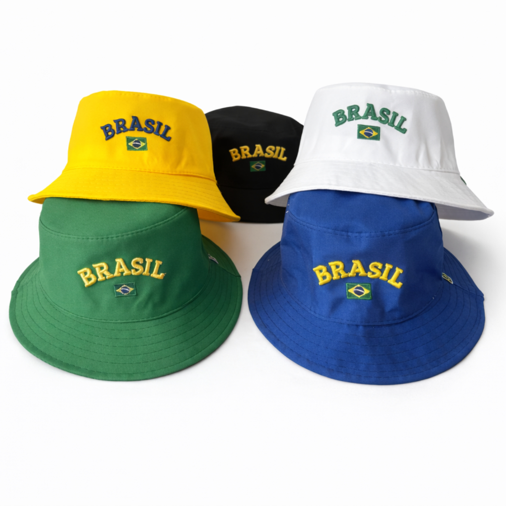 Chapéu Bucket Hat Brasil Bordado Copa do Mundo Chapéu Pescador Unissex Verde Amarelo Torci...