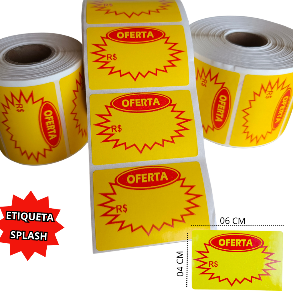 ETIQUETA ADESIVA SPLASH OFERTA 60X40mm AMARELA ROLO C/ 1.000 PAPEL COUCHÊ PARA PREÇO PROMOCIONAL