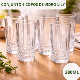 Jogo De Copos De Vidro Lehavi Lily Kit 6 Peças 280ml Copo Alto Premium