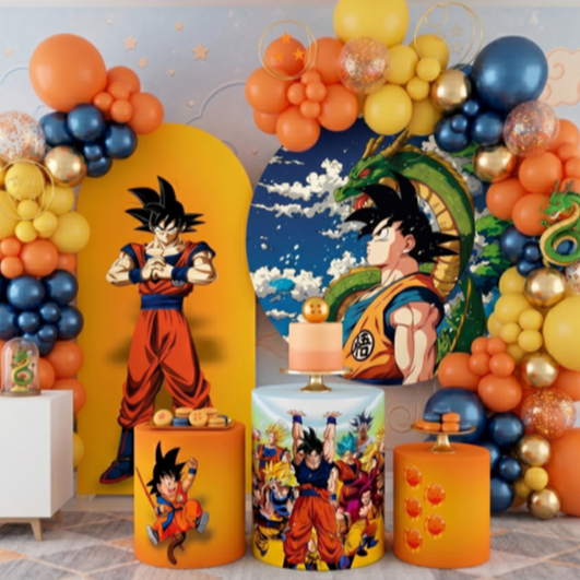 Kit Festa Drgon Bal Z Capas Sublimadas Painel + Cilindros Decoração Infantil Anime Aniversário Goku