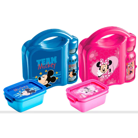 Kit Lancheira + Garrafinha + Marmita com travas (Escolha a variação Minnie ou Mickey)