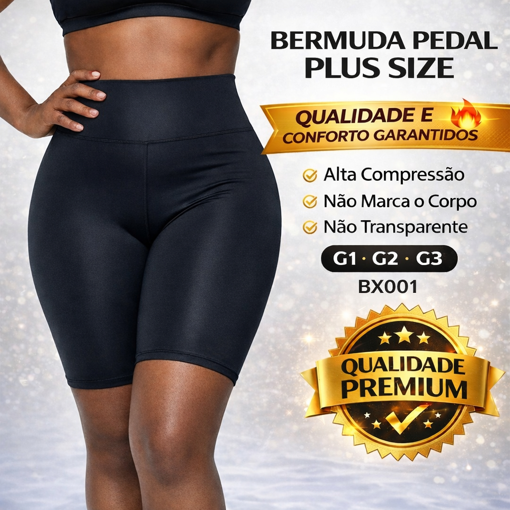 Bermuda Pedal Plus Size Fitness Cós Alto Modelador Não Transparente Academia G1 G2 G3