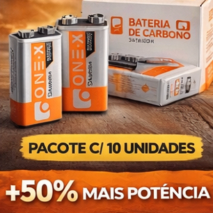 Kit 10 Baterias 9V ONEX Carbono Alta Potência para Detector Multímetro Microfone