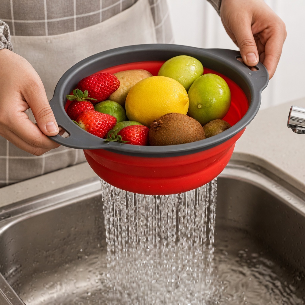 Escorredor De Alimentos Retrátil Dobrável Silicone Compacto Lavar Louças Drena