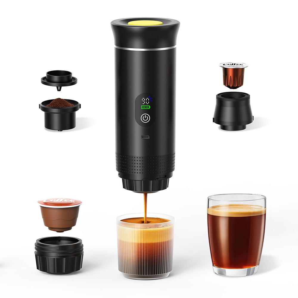 Cafeteira Portátil 3 em 1 Com Aquecimento Espresso USB Cápsula e Pó Para Viagem