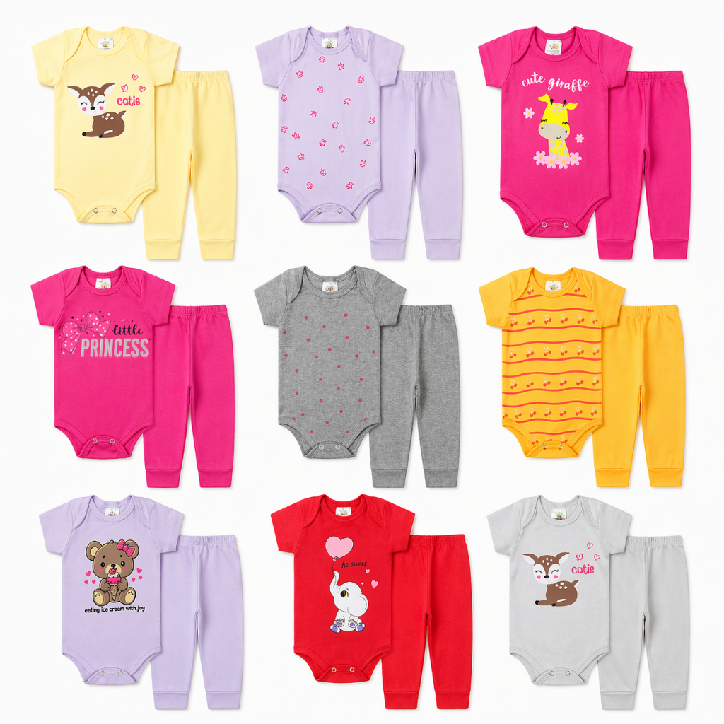 kit 10 peças Body + Calça Mijão Menina - 5 conjuntos femininos - Kit Roupa Bebê Enxoval Oferta