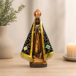 Imagem Nossa Senhora Aparecida 24cm Gesso Manto Veludo Decorado Estátua Católica Decoração Altar Presente Fé