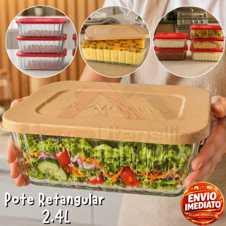 Pote Vidro 2.4 Litros Retangular Com Tampa Plástica