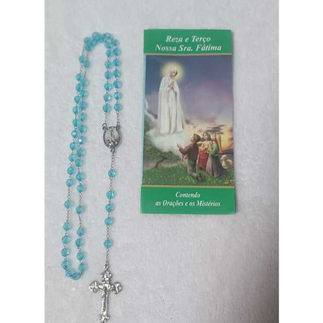 ✨ Terço Nossa Senhora de Fátima em Acrílico – Acompanha Folheto de Oração