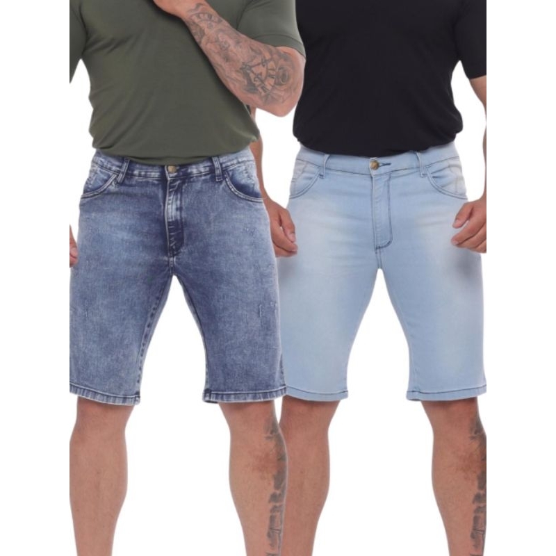 Bermuda Masculina Jeans Como Elastano Tradicional Corte Reto