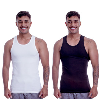 Kit 2 Camisetas Regatas Masculina Americana Canelada  Algodão Elastano
