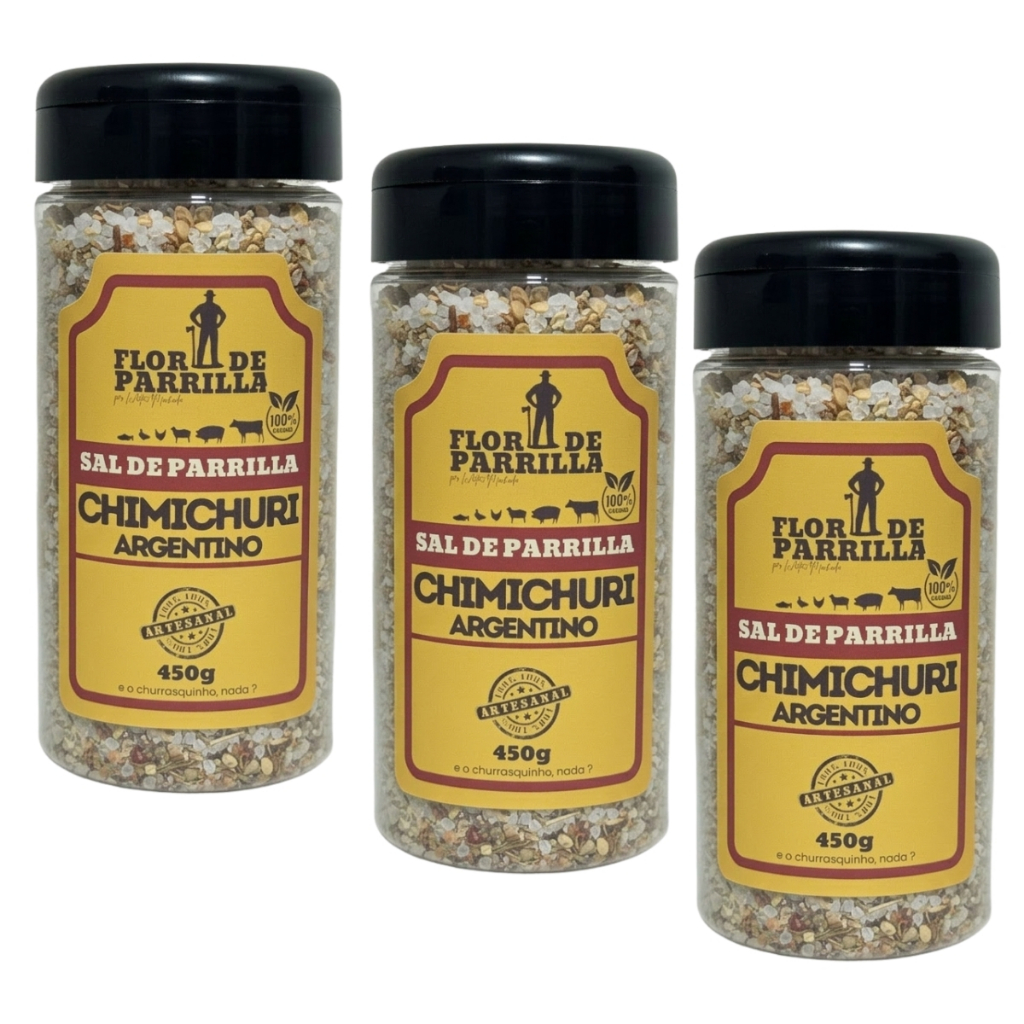 Kit com 3 Sal Flor de Parrilha - Chimichurri 450g 100% Artesanal