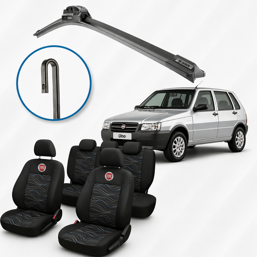 Kit Capa Banco Fiat Uno + Palheta Limpador Parabrisa Conforto Proteção Durável
