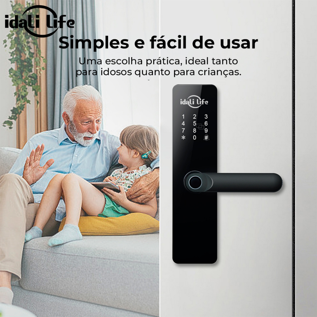Fechadura Eletrônica Inteligente 6 em 1 IDALI LIFE Biometria, Senha Touch, Senha Temporária, App, Chave e Tag · foto 2