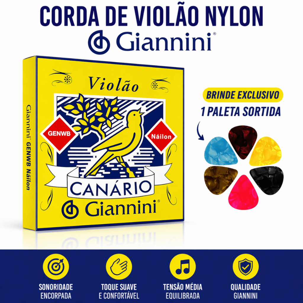 Cordas para Violao encordoamento Giannini Nylon Canario Genw com Palheta Brinde GENW