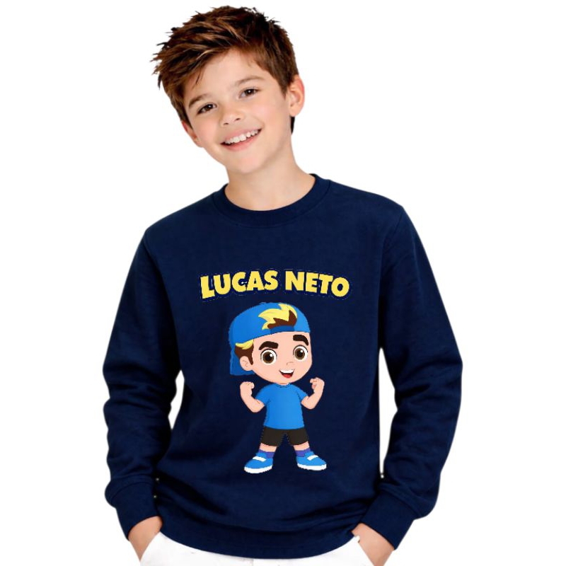 Moletom Infantil Youtubers influencer Lucas Neto Frio menino menina  azul criança juvenil  2 a 14