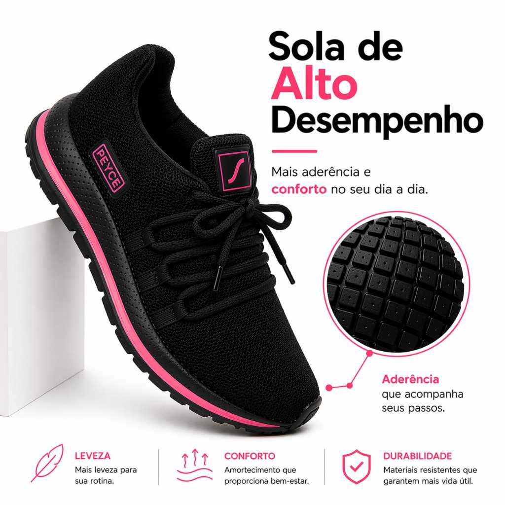 Tênis Peyce Feminino Super Leve Macio Esportivo Fitness Casual Confortável Caminhada Dia a Dia