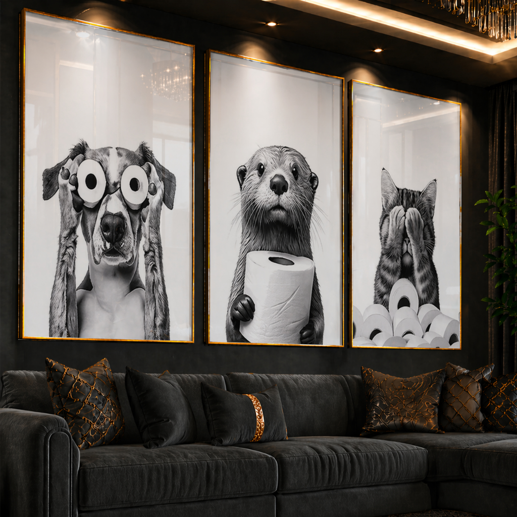 Kit 3 Quadros Divertidos de Animais com Papel Higiênico - Decoração Criativa