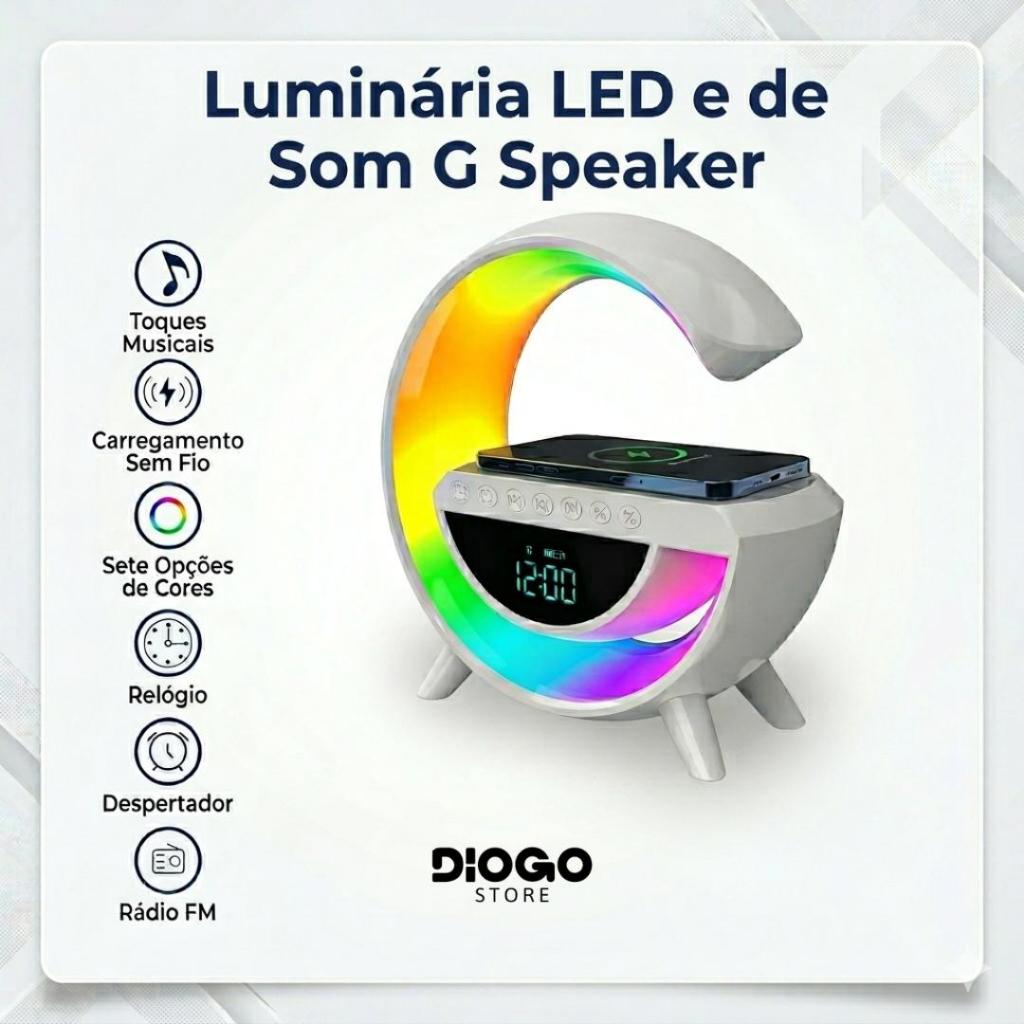 G Speaker Smart Station Luminária LED BT 2301 RGB Caixa de Som Bluetooth Carregador Indução USB Cartão TF FM 15W