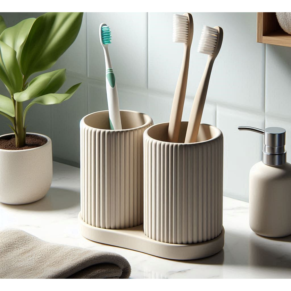 Porta Escovas Duplo Com Design Minimalista Para Organização do Banheiro
