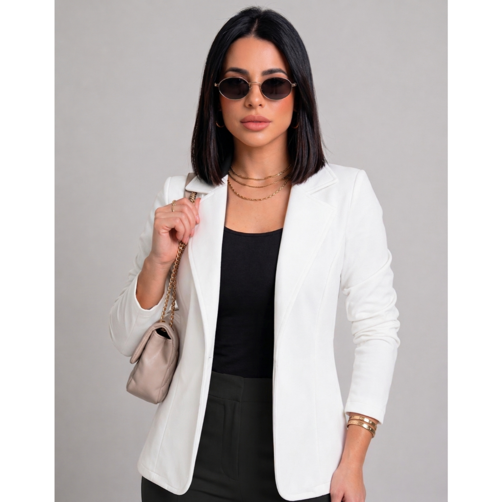 Blazer Feminino Max Longo Neoprene Acinturado Social Inverno