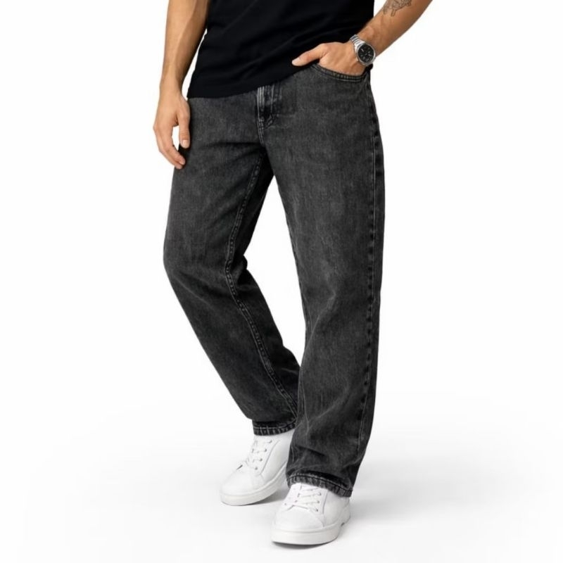Calça Masculina Jeans 36 a 48 LEVES DEFEITOS Balão Baggy Cinza Boca Larga Oversize Streetwear Confortável Premium