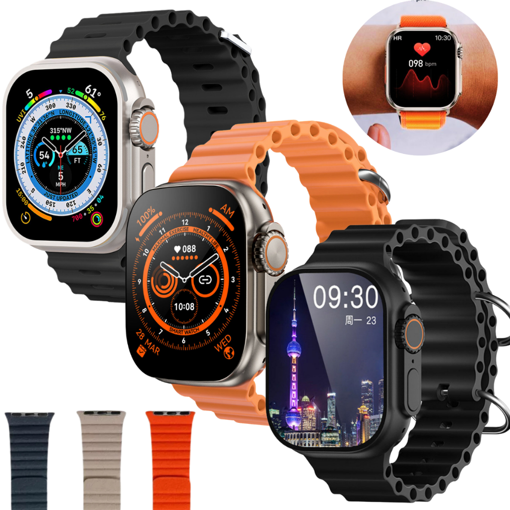 Relógio Smartwatch Ultra ligação whatzap marca calorias tela amoled 4 pulseira masculino feminino