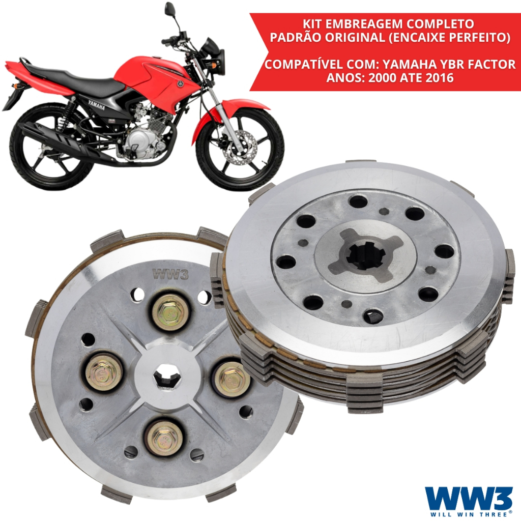 Kit Embreagem Completa Yamaha YBR 125 Factor 125 2000 Ate 2016 Carburada Todas Versões Completa ybr 125 WW3