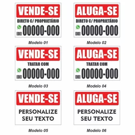 Placa Imobiliária Personalizada 40x60cm | Vende-se Aluga-se Corretor com Ilhós  6 Modelos
