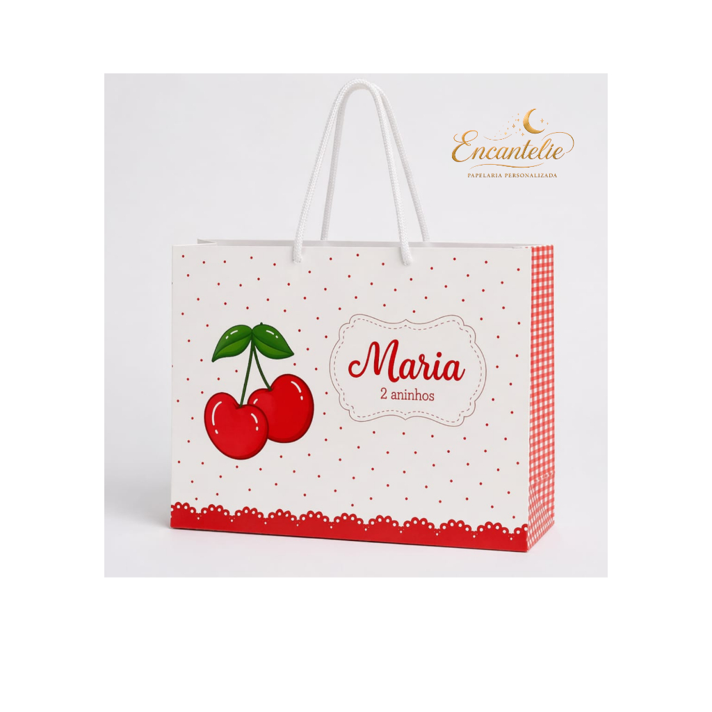 Sacolinha Personalizada | Cerejinha | 21x15x5 -  Lembrancinha Aniversário | Personalizados | Pegue e Monte
