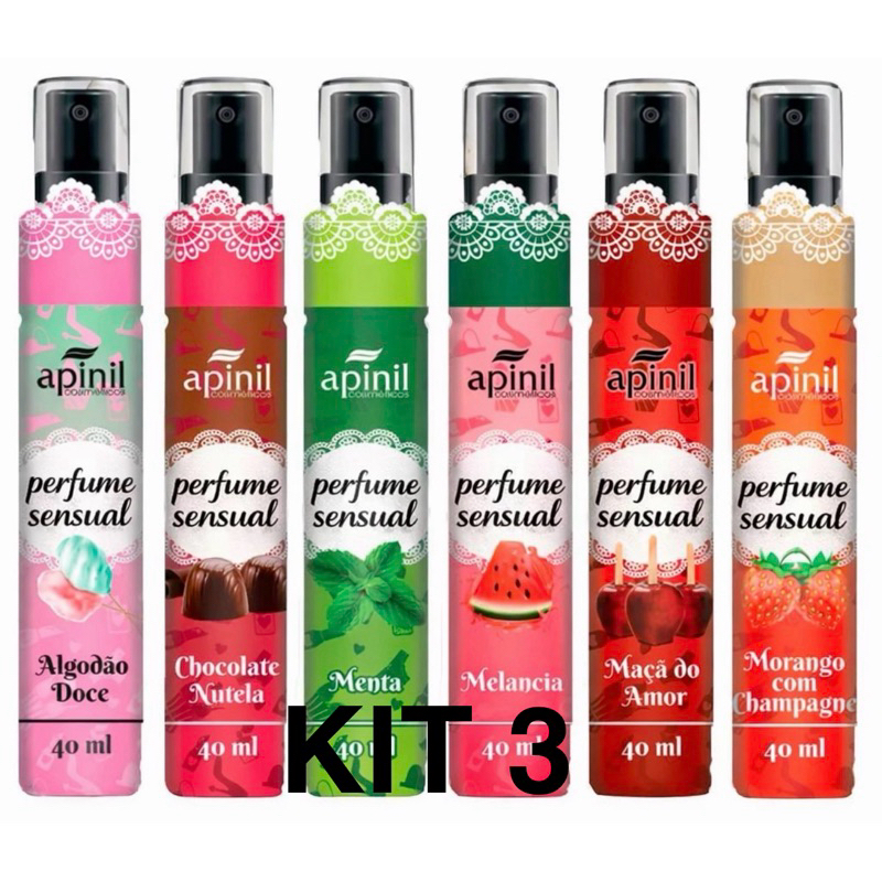 Kit 3 Perfume Sensual Apinil 40ml Fragancias Sortidas Auto cuidado Feminino