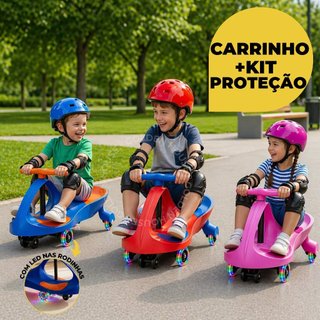 Carrinho de Rolimã Infantil Led nas Rodinhas Volante Giratorio 360º - Menino Menina