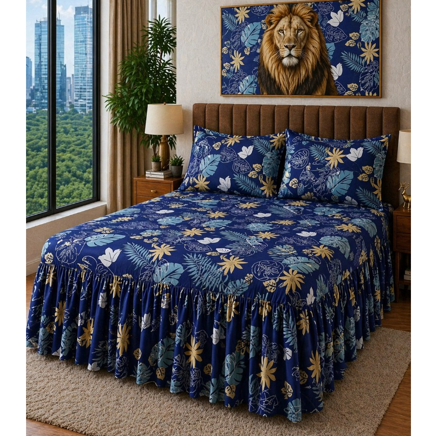 Colcha Super King E King com Babado 3.00m x300m  Toque de Algodão Aveludado Luxo Macia e Confortável para Cama King